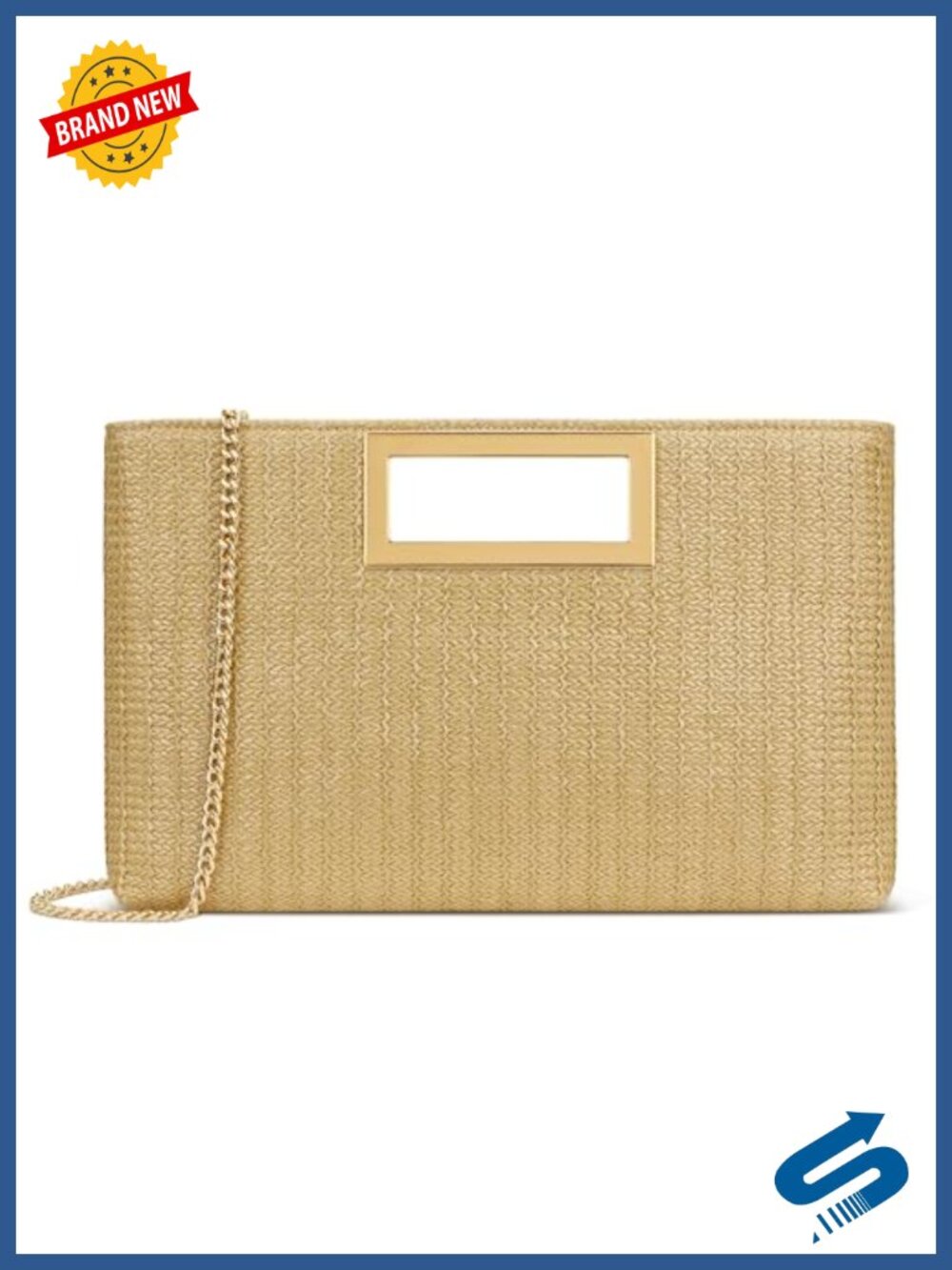 Straw Clutch Purse with Detachable Strap, Formal Evening Bag